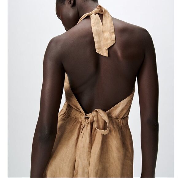 NWT Zara Linen Jumpsuit With Bow - Picture 7 of 10